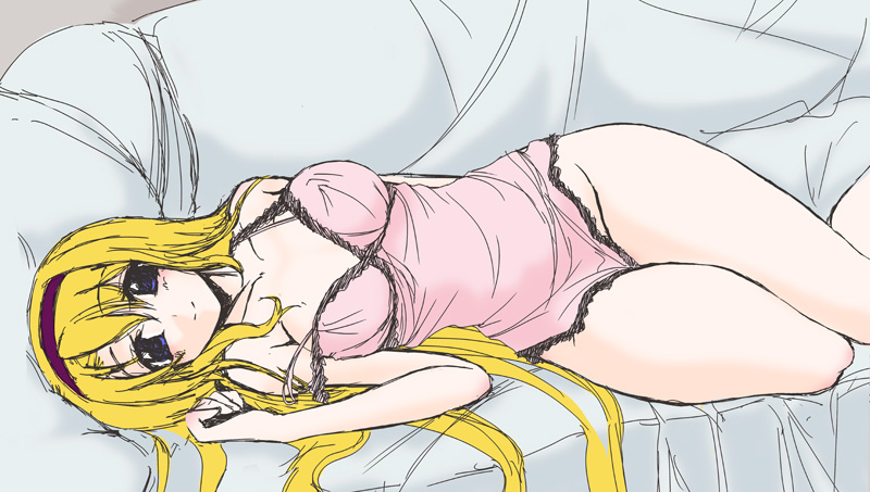 frapowa, carim gracia, lyrical nanoha, mahou shoujo lyrical nanoha, mahou shoujo lyrical nanoha strikers, 00s, lingerie, lying, no panties, solo, underwear