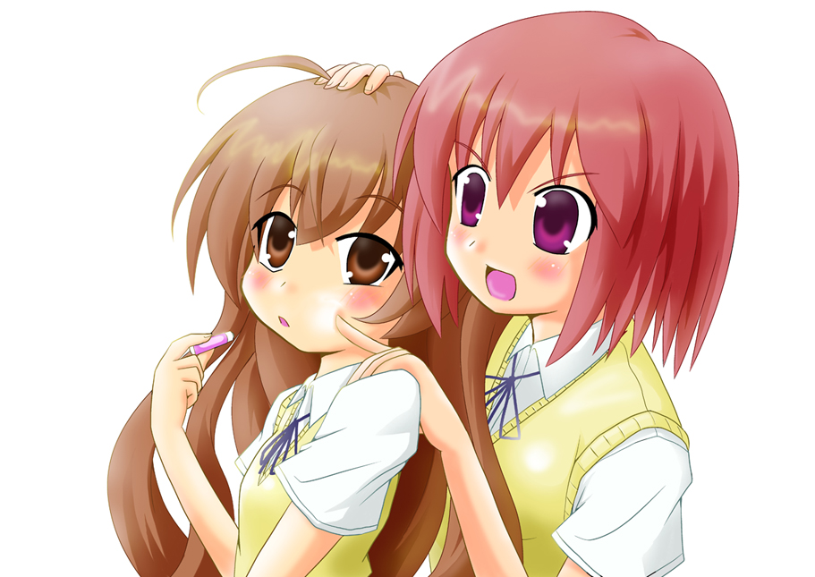 nisuki, aisaka taiga, kushieda minori, toradora!, 00s, brown hair, lipstick, long hair, makeup, red hair, short hair
