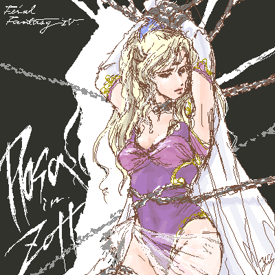 rosa farrell, final fantasy, final fantasy iv, lowres, 1990s (style), 1girl, bdsm, breasts, character name, female focus, oekaki, solo
