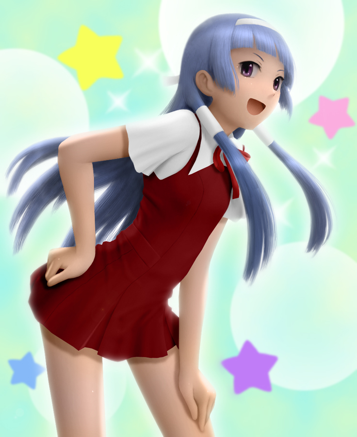 siraha, nagi, kannagi, bad id, bad pixiv id, 00s, 1girl, blue hair, blunt bangs, dress, female focus, hair tubes, long hair, solo