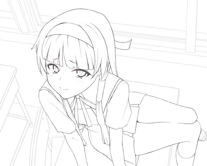 gin (ginshari), nagi, kannagi, 00s, 1girl, blunt bangs, female focus, gin (ginshari) , greyscale, monochrome, school uniform, solo
