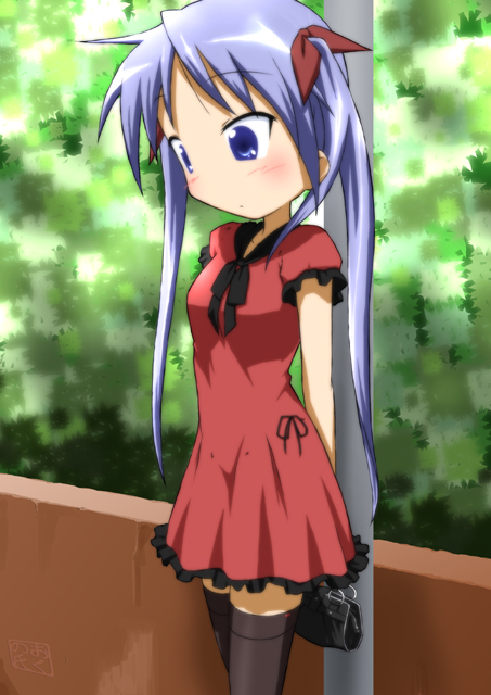 oku no shi, hiiragi kagami, lucky star, bad id, bad pixiv id, 00s, dress, solo, thighhighs, twintails, zettai ryouiki