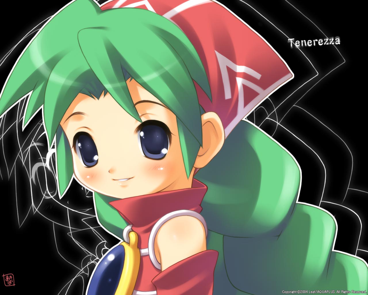 akiba hideki, tenerezza (character), tenerezza, official art, official wallpaper, tagme, braid, green hair, solo