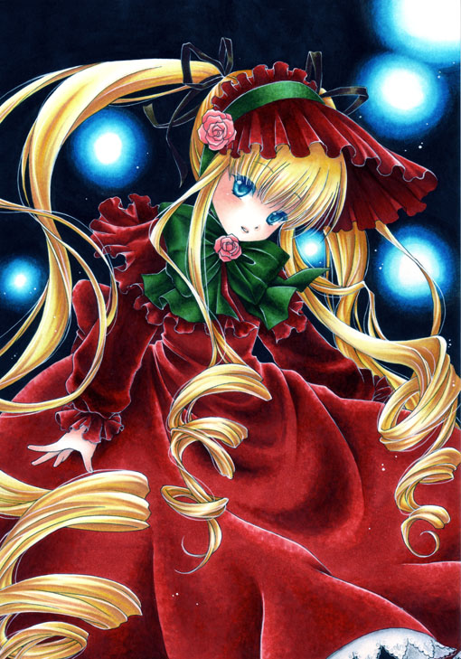trimcolor, shinku, rozen maiden, bad id, bad pixiv id, 00s, blonde hair, blue eyes, bonnet, drill hair, long hair, solo, twintails, very long hair