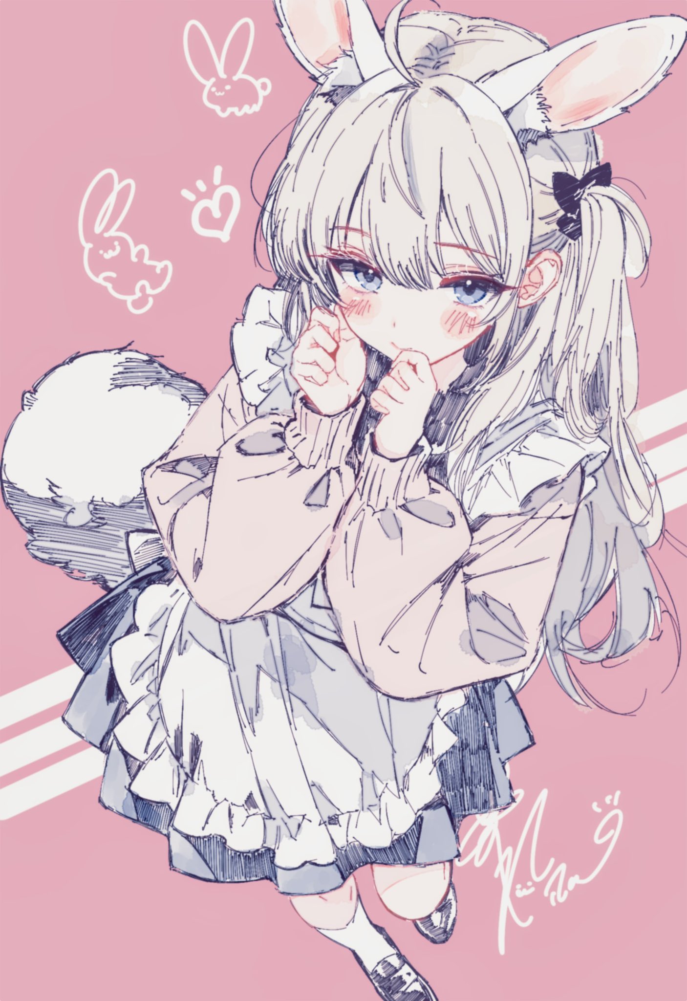 ichiya refi, original, 1girl, long sleeves, rabbit ears, rabbit girl, rabbit tail, socks, solo, standing, white socks