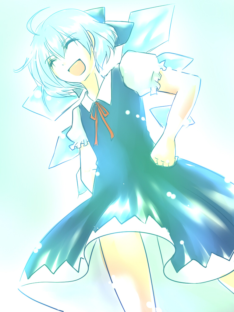 white (artist), white (blue white), cirno, embodiment of scarlet devil, touhou, bad id, bad pixiv id, 1girl, closed eyes, female focus, smile, solo