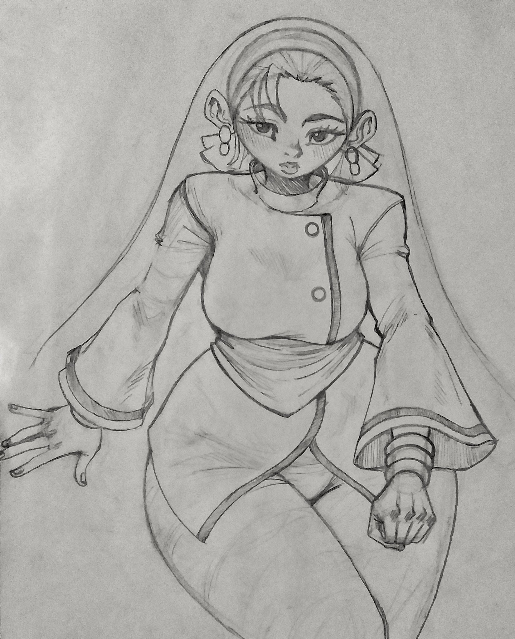 kagura chizuru, the king of fighters, 1girl, breasts, dress, eplumic, hairband, large breasts, long hair, long sleeves, pale skin, pants, thick thighs, thighs, wide hips