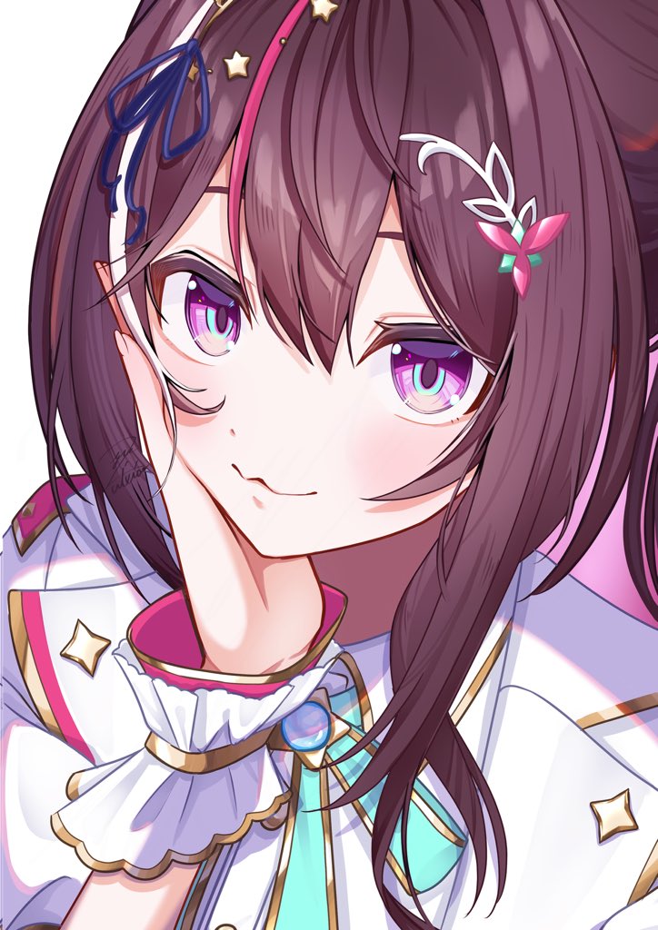 zuixiao yue, azki (4th costume) (hololive), azki (hololive), hololive, 0th generation (hololive), 1girl, colored inner hair, hair ornament, long hair, looking at viewer, mole, mole under eye, multicolored hair, smile, solo, virtual youtuber