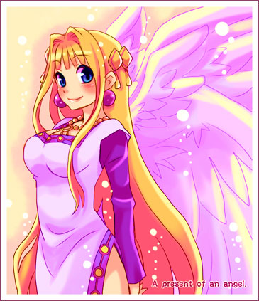 tsuyuka (sunny spot), cherie espoir, marl kingdom, nippon ichi, puppet princess (marl kingdom), lowres, 1girl, angel, blonde hair, female focus, long hair, solo, wings