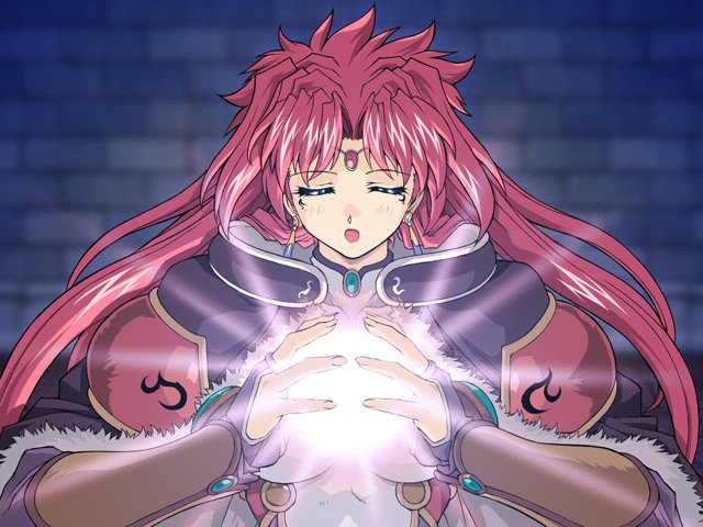 brave soul, mogudan, caroll (brave soul), caroll kirkland, caroll, fur, game cg, 1girl, circlet, closed eyes, earrings, female focus, jewelry, long hair, magic, open mouth, pink hair, solo