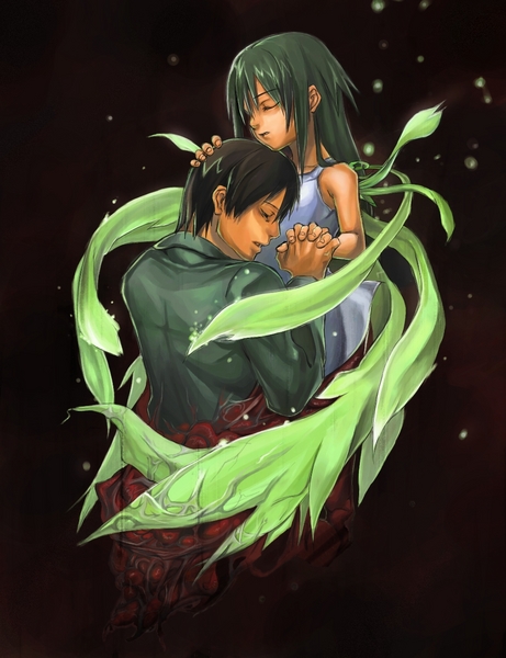 saya (saya no uta), saya no uta, tagme, closed eyes, green hair, hug