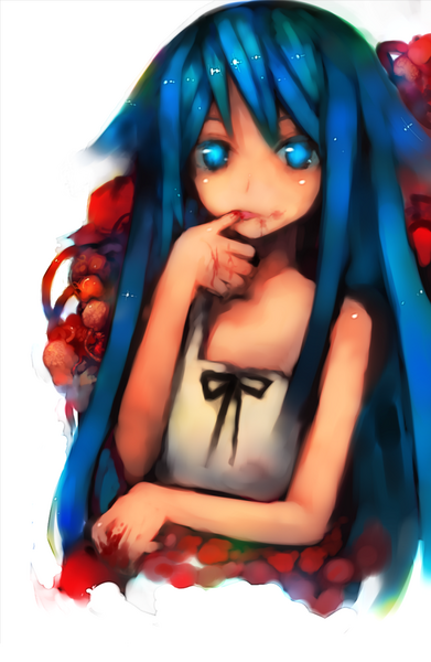 saya (saya no uta), saya no uta, tagme, blood, blue eyes, blue hair, solo