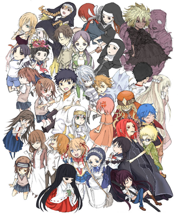 accelerator (toaru majutsu no index), agnese sanctis, angelene, aogami pierce, etzali, fukiyose seiri, himegami aisa, index (toaru majutsu no index), kamijou shiina, kamijou touma, kanzaki kaori, kazakiri hyouka, last order (toaru majutsu no index), laura stuart, lucia (toaru majutsu no index), misaka imouto, misaka mikoto, misaka misuzu, musujime awaki, oriana thomason, orsola aquinas, sherry cromwell, shirai kuroko, stiyl magnus, tsuchimikado maika, tsuchimikado motoharu, tsukuyomi komoe, uiharu kazari, unabara mitsuki, yomikawa aiho, toaru kagaku no railgun, toaru majutsu no index, bad id, bad pixiv id, 00s, 6+boys, 6+girls, black hair, blue hair, everyone, hood, japanese clothes, long hair, maid, miko, multiple boys, multiple girls, nun, robe, school uniform, short hair