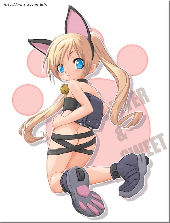 hermmy, watashi no oniichan, 1girl, animal ears, ass, backpack, bag, bell, blush, female focus, loli, randoseru, solo