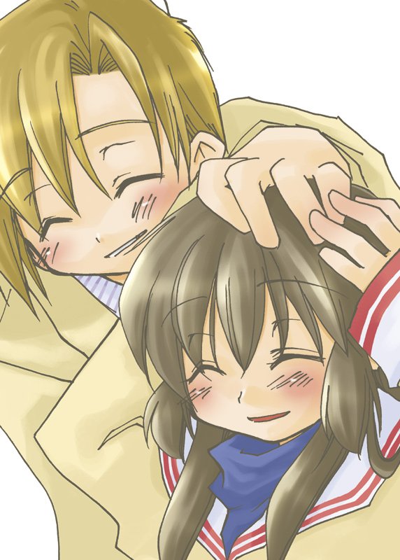 makiemon, ibuki fuuko, sunohara youhei, clannad, 00s, blonde hair, blush, closed eyes