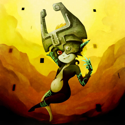 ma na roo, midna, nintendo, the legend of zelda, the legend of zelda: twilight princess, lowres, fang, mask, pointy ears, red eyes, smile, solo