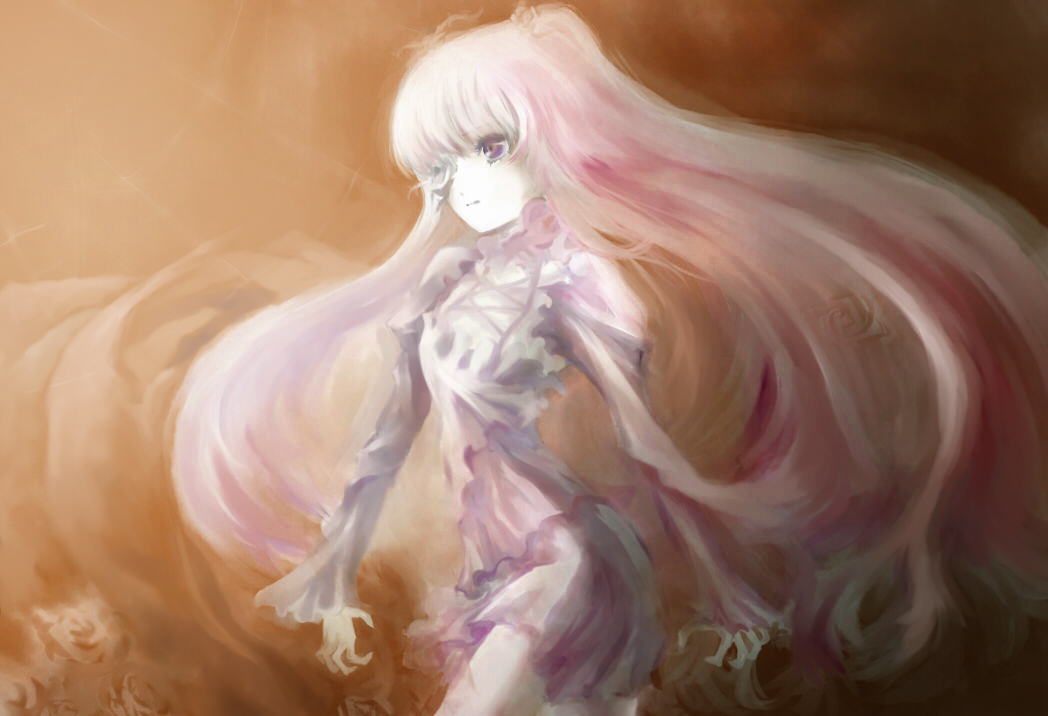 kawanakajima, kirakishou, rozen maiden, bad id, bad pixiv id, 00s, dress, eyepatch, flower, frills, long hair, pink eyes, pink hair, rose, solo