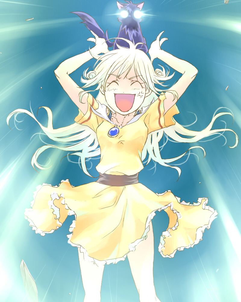 kittaka kaname, cleo everlastin, leki, majutsushi orphen, bad id, bad pixiv id, :d, closed eyes, open mouth, smile