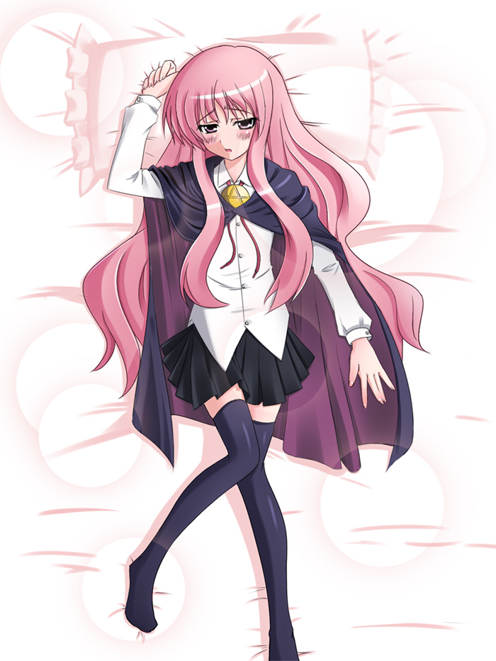 tel, louise francoise le blanc de la valliere, zero no tsukaima, 00s, 1girl, blush, female focus, long legs, lying, pentacle, solo, thighhighs