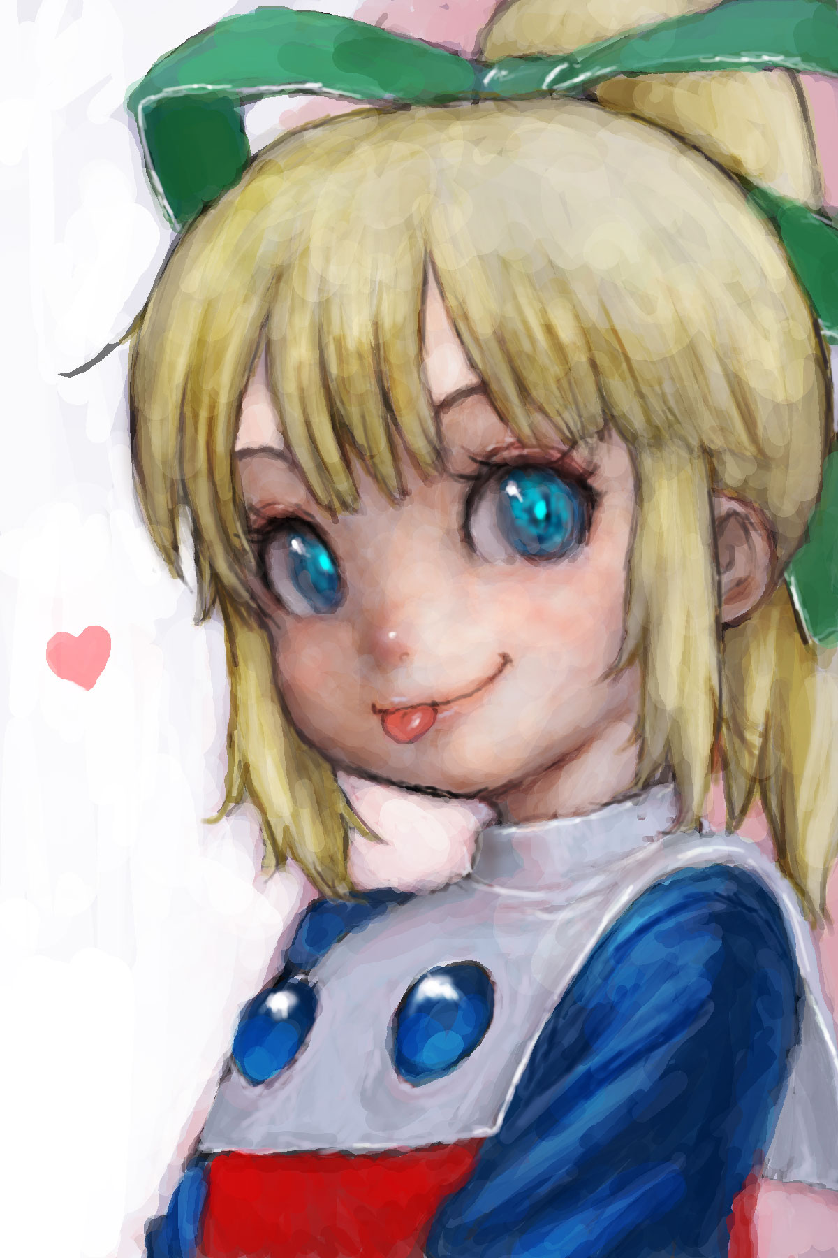 ponsuke (pon00000), roll (mega man), capcom, mega man (classic), mega man (series), bad id, bad pixiv id, highres, 1girl, :p, aqua eyes, blonde hair, blue eyes, female focus, heart, solo, tongue, tongue out