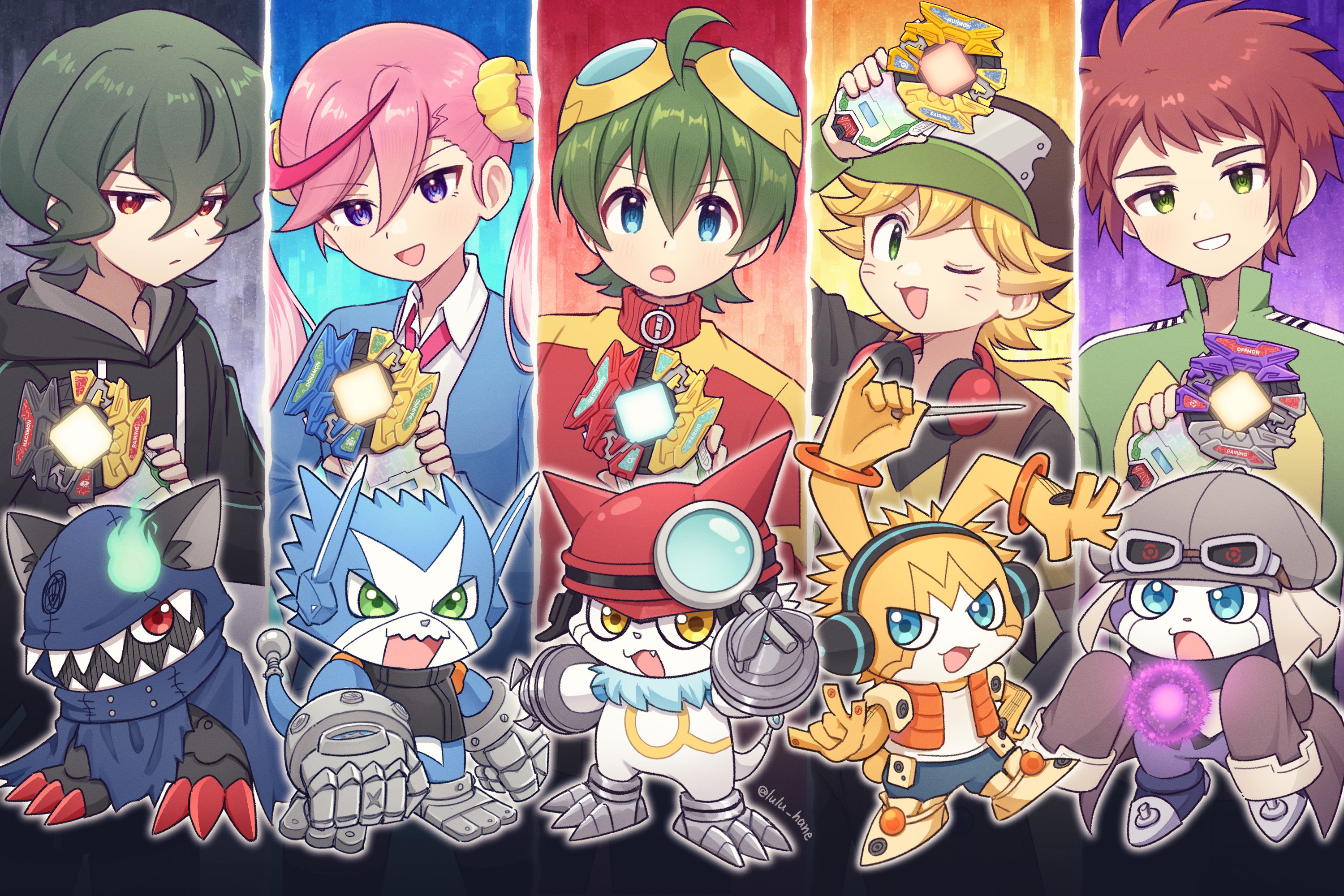 lulu hane, asuka torajirou, dokamon, gatchmon, hackmon (appmon), karan eri, katsura rei, musimon, offmon, ozora yujin, shinkai haru, digimon, digimon universe: appli monsters, tagme, appli drive duo, appmon