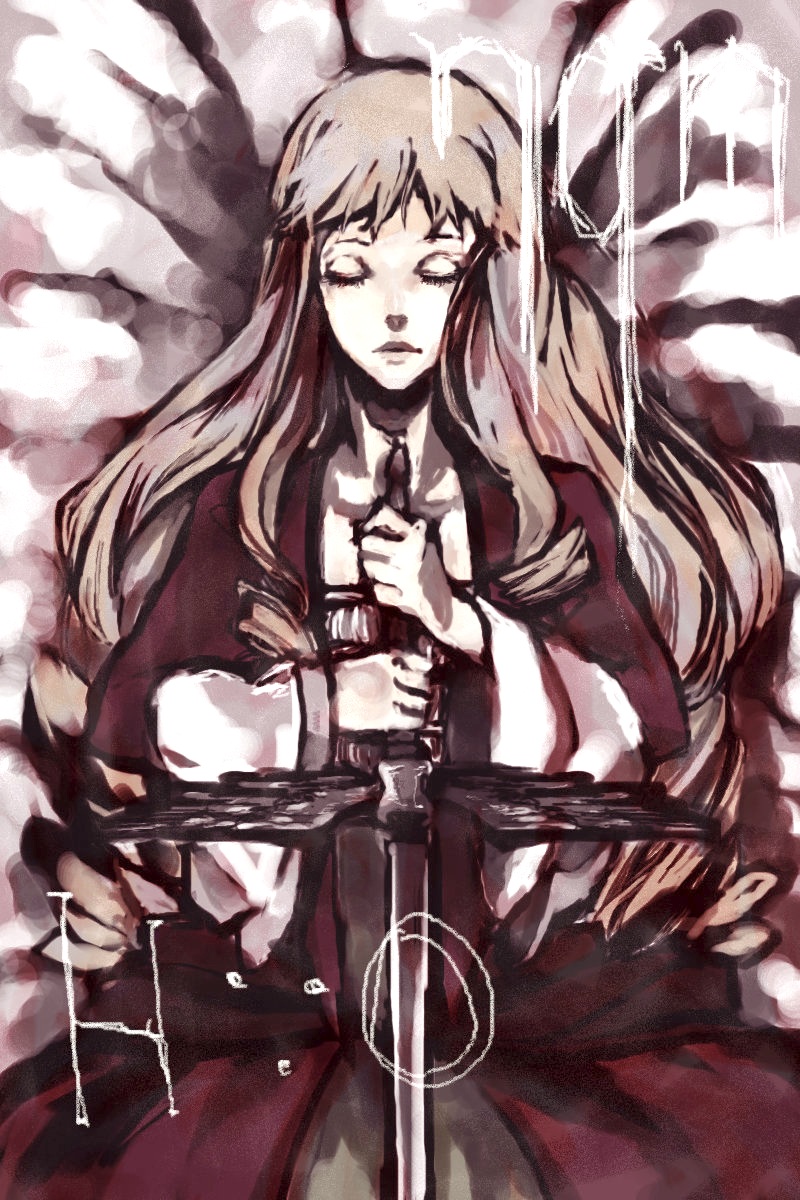 sky0211, lia de beaumont, le chevalier d'eon, bad id, bad pixiv id, highres, closed eyes, solo, sword, weapon