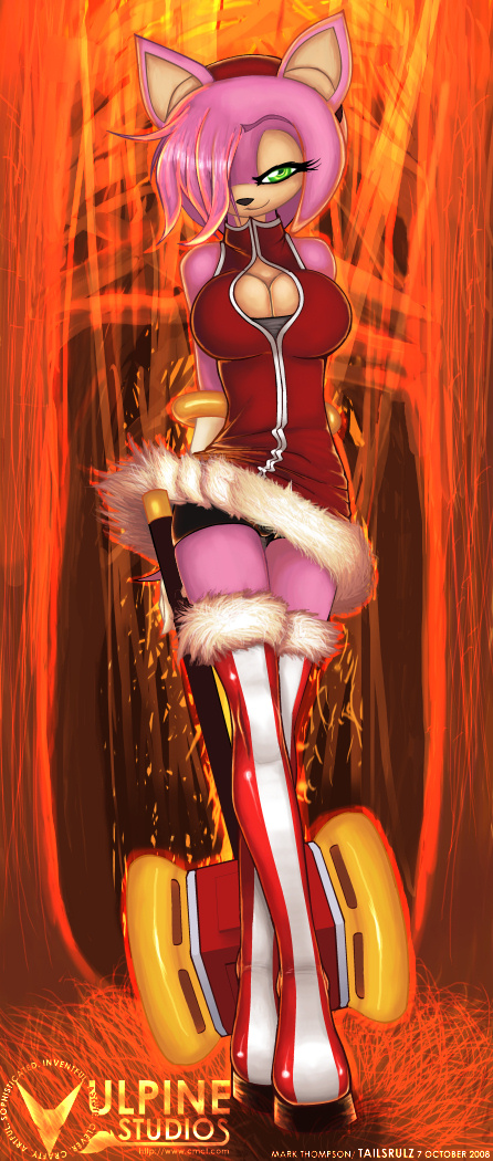 tailsrulz, amy rose, deviantart, sonic (series), breasts, cleavage, cleavage cutout, furry, hammer, mark thompson, pink hair, thighhighs