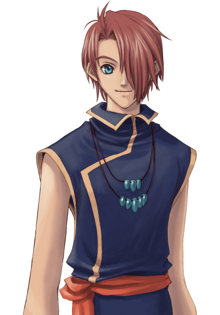 cloa, cloa (ys), ys, ys vi, ys vi: the ark of napishtim, official art, 1boy, hair over one eye, jewelry, male focus, necklace, solo, white background