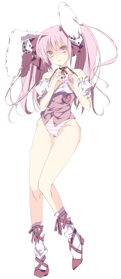 ise (velvet088), usada hikaru, di gi charat, 1girl, female focus, legs, no pants, panties, solo, striped clothes, striped panties, underwear