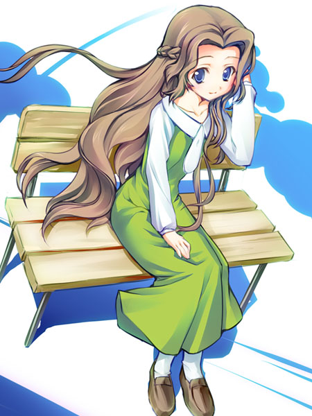 takoyaki (roast), nunnally vi britannia, code geass, 00s, bench, blue eyes, braid, brown hair, long hair, sitting, solo