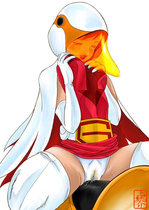 jun the swan, gatchaman, tatsunoko production, tagme, breasts, cameltoe, clothes lift, crotch rub, elbow gloves, gloves, grabbing another's breast, groping, helmet, masturbation, navel, panties, pussy juice, skin tight, skirt, skirt lift, spread legs, underwear, wet, wet clothes, wet panties