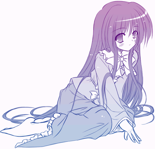 yamu (reverse noise), houraisan kaguya, touhou, 1girl, barefoot, blue theme, female focus, monochrome, purple theme, solo