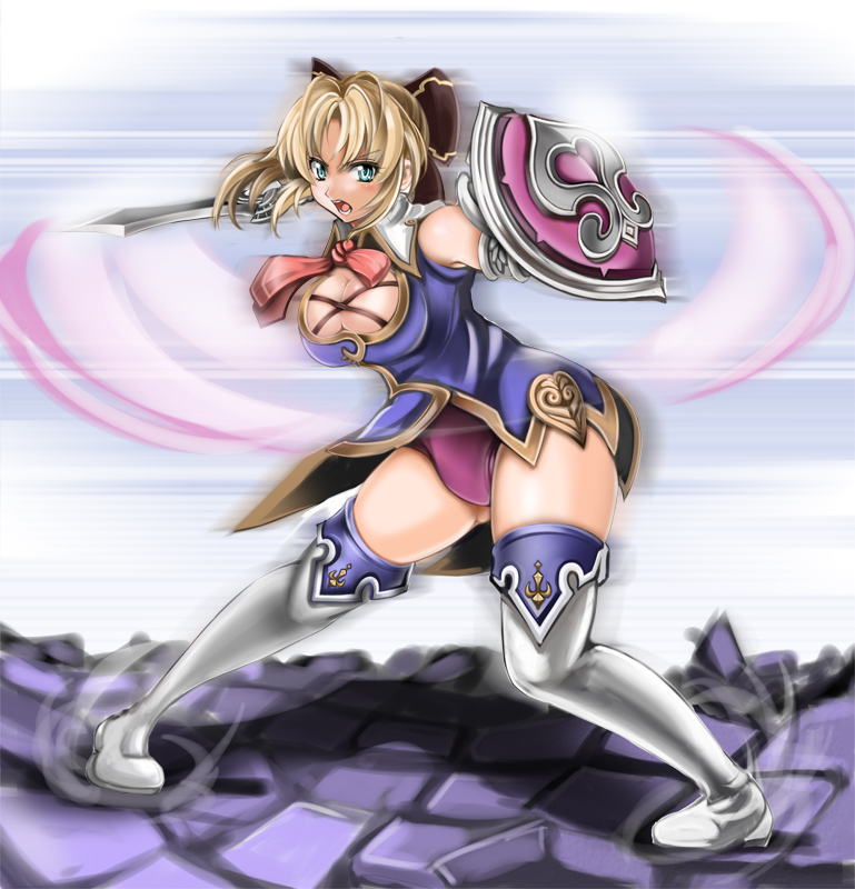 1041 (toshikazu), cassandra alexandra, soul calibur, soulcalibur, soulcalibur iv, 1girl, armor, breasts, cleavage, female focus, large breasts, necktie, pink necktie, solo, thighhighs