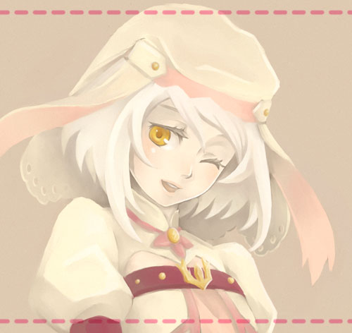 alice (tales), tales of (series), tales of symphonia, tales of symphonia: dawn of the new world, lowres, 00s, one eye closed, smile, solo, white hair, wink, yellow eyes