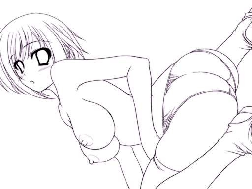 abu, nel zelpher, square enix, star ocean, star ocean: till the end of time, 1girl, breasts, female focus, greyscale, large breasts, monochrome, nipples, panties, short hair, simple background, solo, thighhighs, underwear