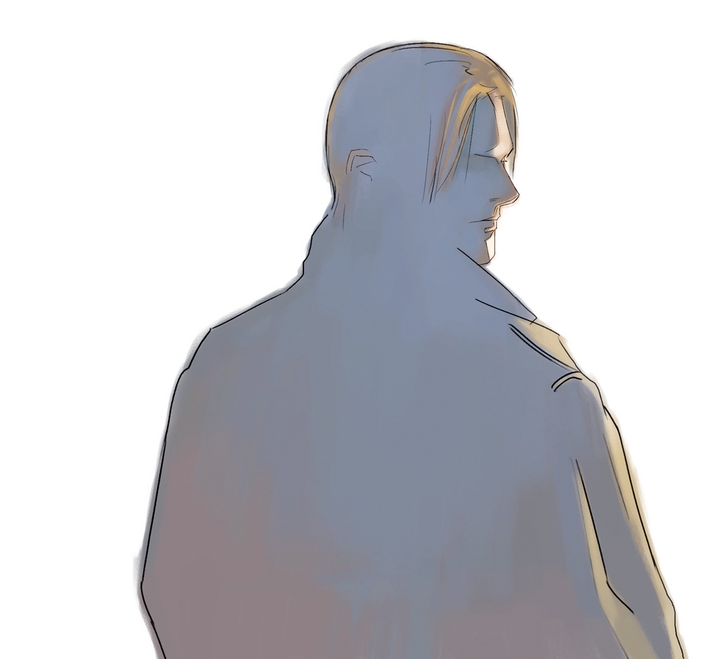 brian bradley, cing, hotel dusk, official art, 1boy, blonde hair, male focus, short hair, silhouette, solo