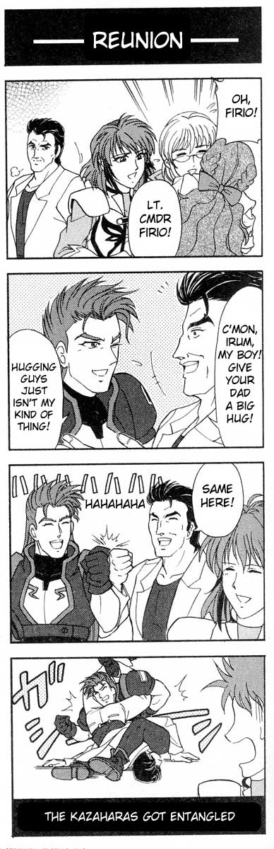 filio presty, ibis douglas, irmgult kazahara, jonathan kazahara, tsugumi takakura, banpresto, super robot wars, super robot wars original generation, hard-translated, highres, long image, tall image, third-party edit, translated, 2girls, 3boys, 4koma, comic, english text, glasses, greyscale, group hug, hug, monochrome, multiple boys, multiple girls, one eye closed, wink