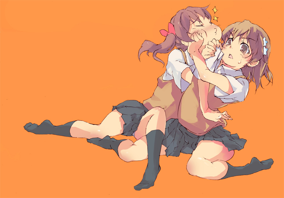 kitano yuusuke, misaka mikoto, shirai kuroko, toaru kagaku no railgun, toaru majutsu no index, 00s, 2girls, multiple girls, school uniform, sweater vest, vest, yuri