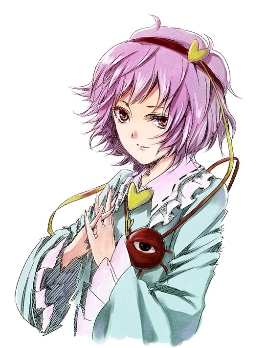 shippori, shishou, komeiji satori, touhou, 1girl, female focus, own hands clasped, own hands together, portrait, solo