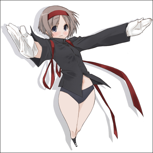 aka ume, original, osu! tatakae! ouendan, 1girl, female focus, gakuran, gloves, headband, ouendan, panties, parody, school uniform, solo, underwear