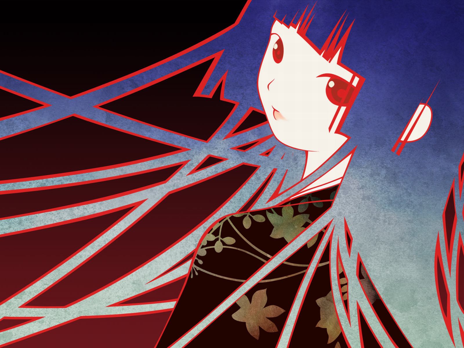enma ai, jigoku shoujo, highres, official art, tagme, 00s, japanese clothes, kimono, long hair