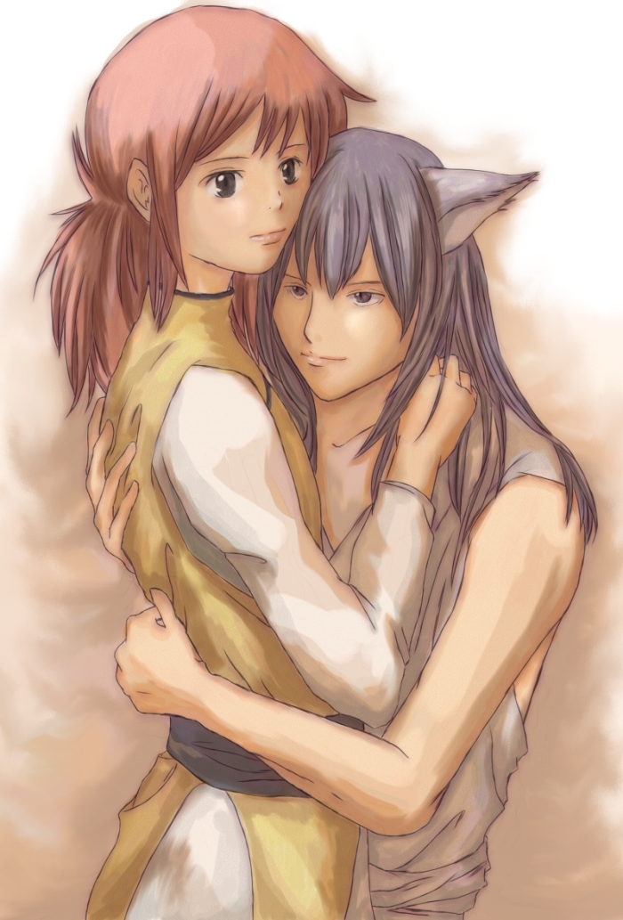 matsu mura, kurama (yu yu hakusho), youko kurama, yuu yuu hakusho, silver hair, 2boys, animal ears, dual persona, fox ears, hug, long hair, male focus, multiple boys, red hair, yaoi
