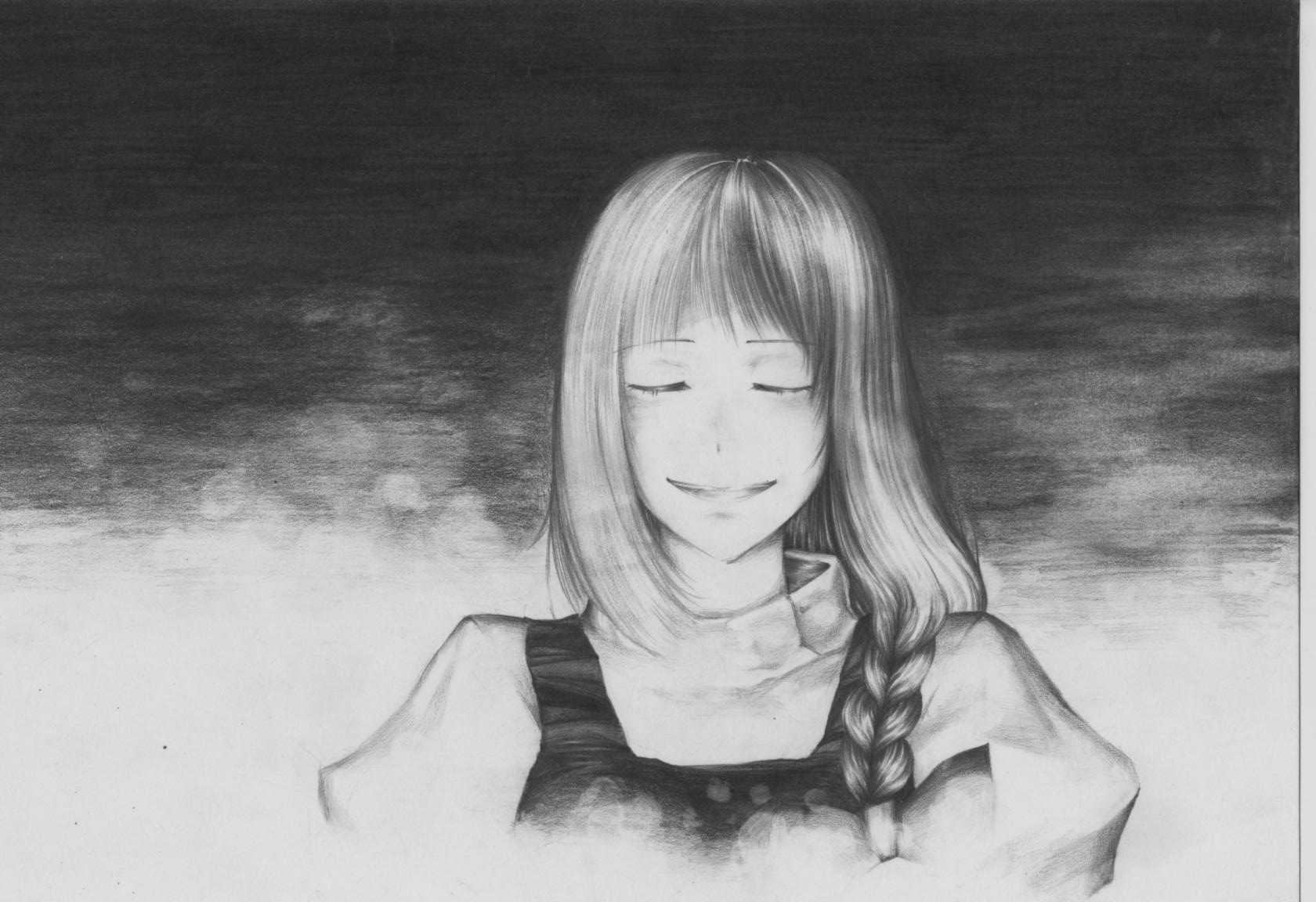 rukaori, kirisame marisa, touhou, bad id, bad pixiv id, highres, 1girl, female focus, gradient background, greyscale, monochrome, smile, solo, upper body