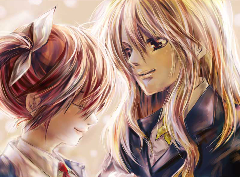 ego6, fate testarossa, takamachi nanoha, lyrical nanoha, mahou shoujo lyrical nanoha, md5 mismatch, resolution mismatch, source smaller, 00s, 2girls, :d, blonde hair, brown hair, closed eyes, closed mouth, hair between eyes, multiple girls, open mouth, sidelocks, smile, upper body