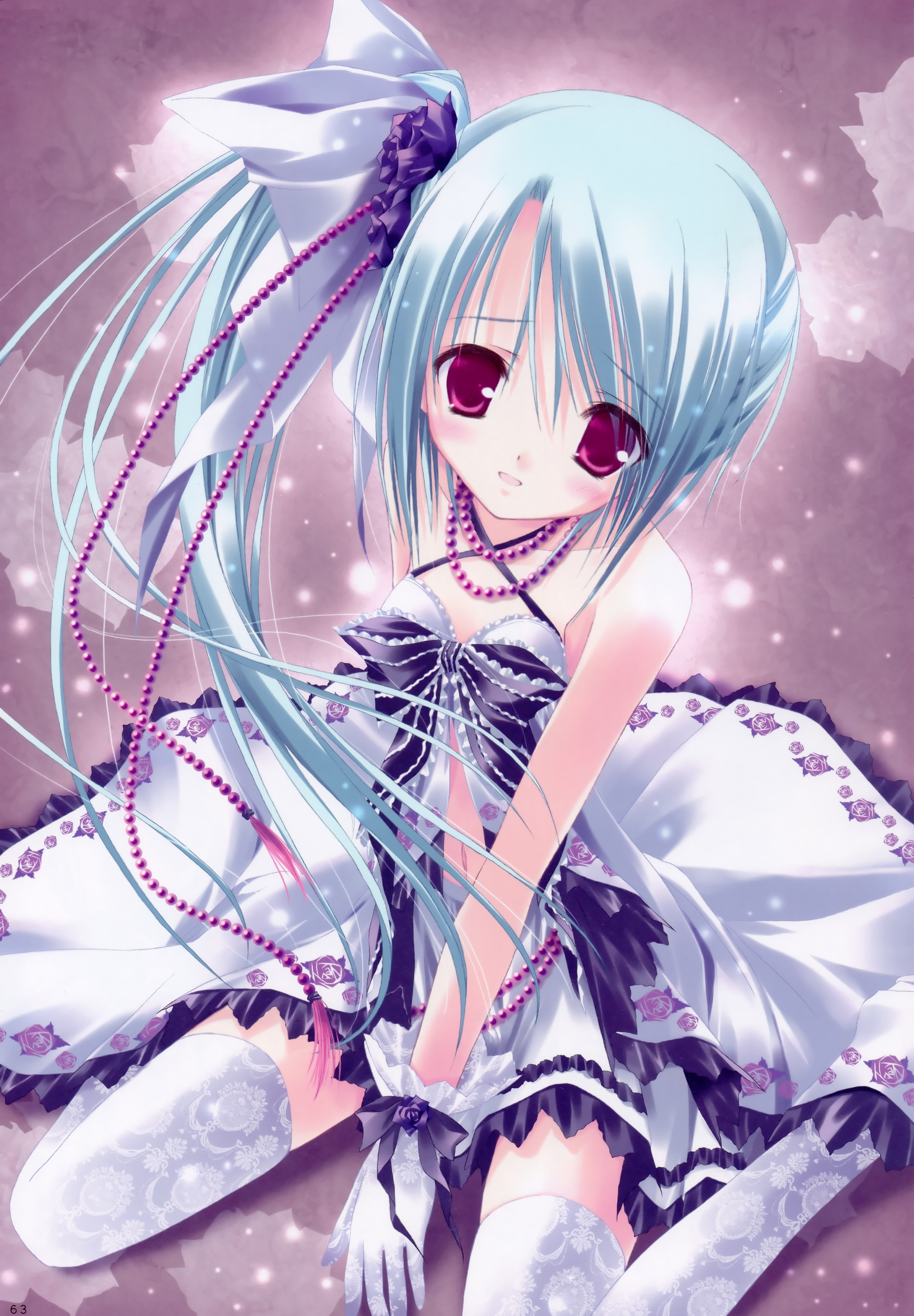 tinker bell (pixiv 10956015), duel dolls, absurdres, highres, huge filesize, beads, blue hair, dress, pink eyes, solo, thighhighs