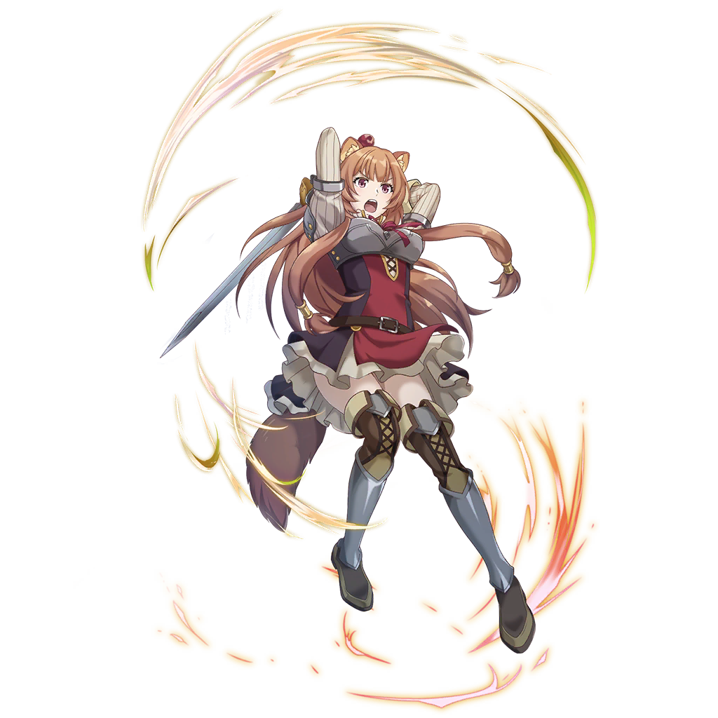 raphtalia, tate no yuusha no nariagari, tate no yuusha no nariagari rerise, artist request, game cg, official art, 1girl, animal ear fluff, animal ears, armor, armored boots, arms behind back, aura, belt, black dress, blunt bangs, boots, breasts, brown belt, brown boots, brown hair, dress, full body, grey boots, holding, holding sword, holding weapon, incoming attack, long hair, long sleeves, looking at viewer, medium breasts, metal arm cuffs, metal hair tubes, multicolored boots, neck ribbon, open mouth, pauldrons, pinstripe dress, pinstripe pattern, raccoon ears, raccoon girl, raccoon tail, red dress, red eyes, red ribbon, ribbon, short dress, shoulder armor, simple background, single pauldron, sleeveless, sleeveless dress, solo, straight hair, sword, tail, teeth, thigh boots, thighhighs, tongue, transparent background, upper teeth only, weapon, white dress, zettai ryouiki