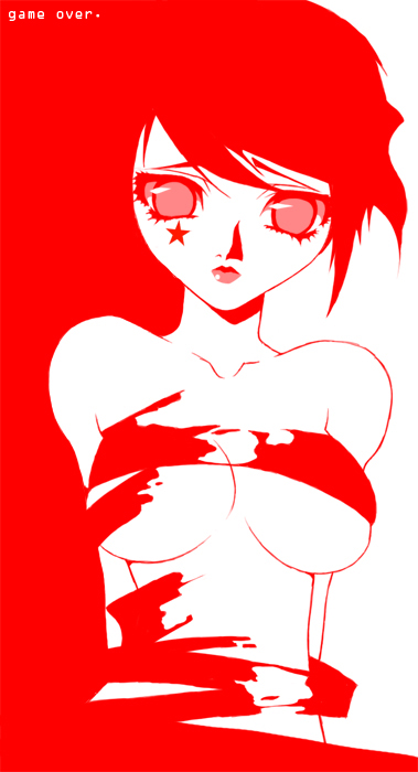 tagme, breasts, red theme, short hair