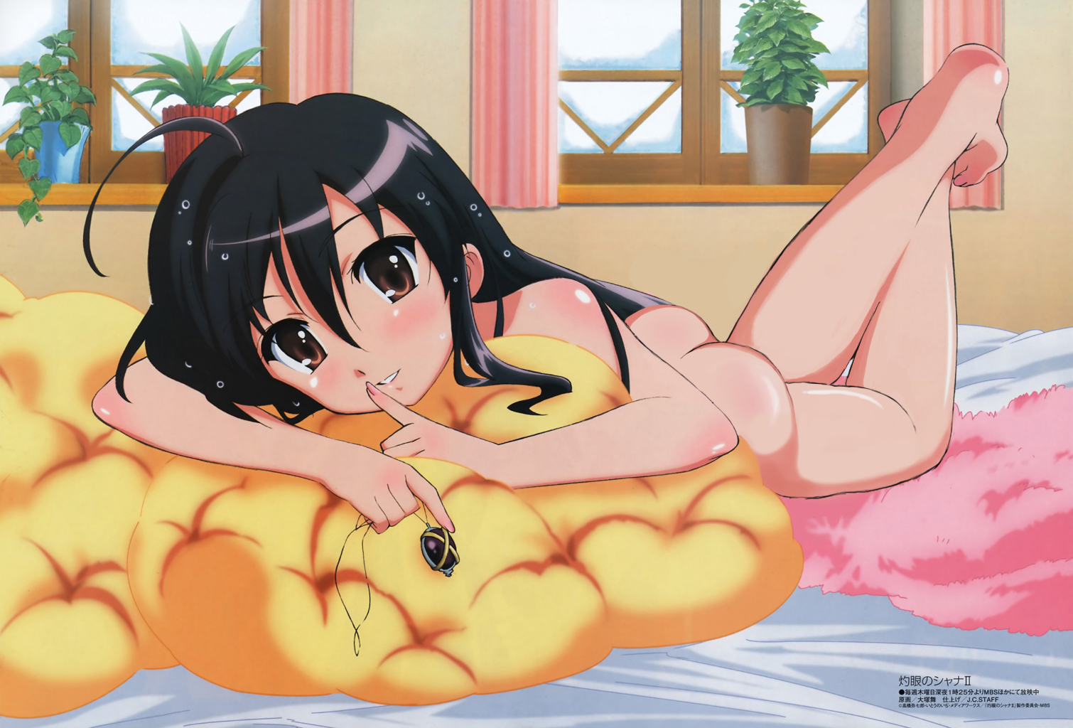 alastor (shakugan no shana), shana, shakugan no shana, nude filter, third-party edit, 00s, 1girl, ass, barefoot, female focus, indoors, jewelry, loli, nude, pendant, solo, towel
