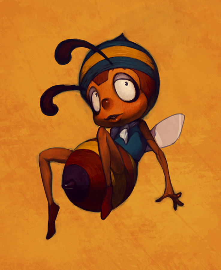 nona, hacchi (minashigo hutch), konchuu monogatari minashigo hutch, commentary, 1boy, antennae, arthropod boy, bee, bee boy, bee wings, bug, insect, insect wings, solo, stinger, wings