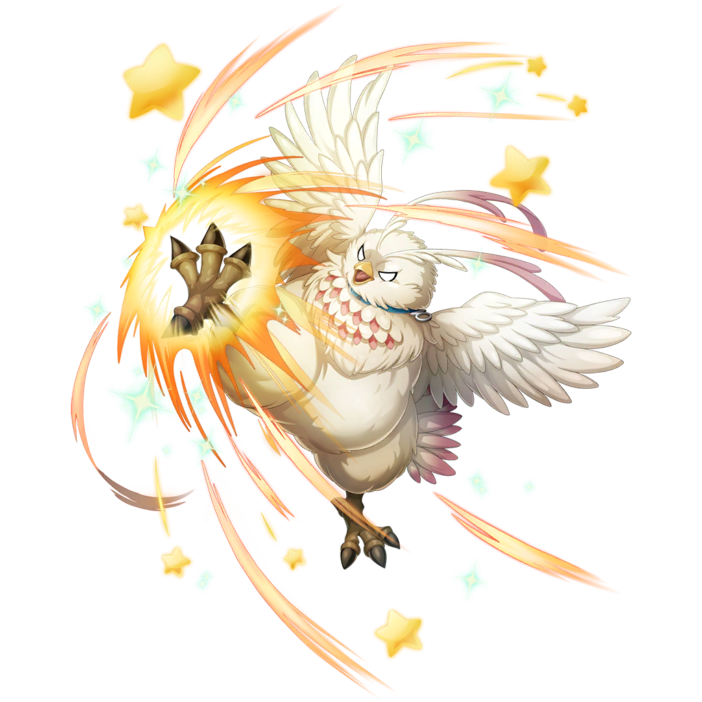 filo (filolial form) (tate no yuusha no nariagari), filo (tate no yuusha no nariagari), tate no yuusha no nariagari, tate no yuusha no nariagari rerise, artist request, game cg, official art, 1other, aura, bird, blue collar, collar, filolial, flying kick, full body, kicking, no humans, o o, open mouth, shaded face, simple background, solo, sparkle, star (symbol), transparent background, v-shaped eyebrows